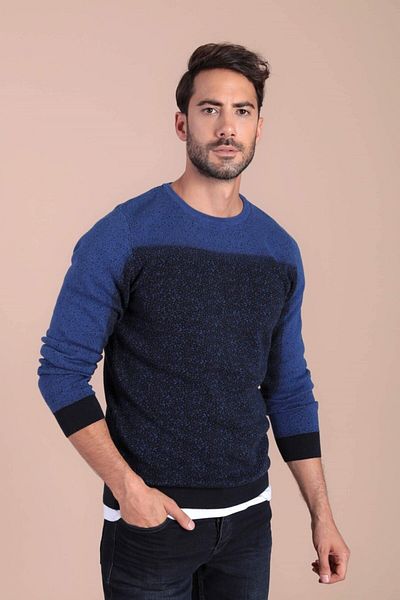 Ferraro Ανδρικό πουλόβερ Navy Blue Crew Neck από βαμβακερό μεταξωτό