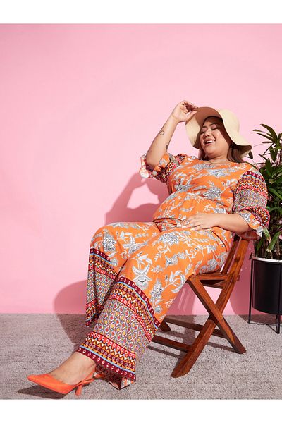 Sassafras By Styli Plus Floral Peplum Top & Straight Pants Co-Ords