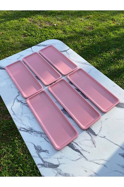 NEWTREND Züccaciye 6-Piece Light Pink Metal Candle - Single Decorative Serving, Tea and Cake Presentation Tray