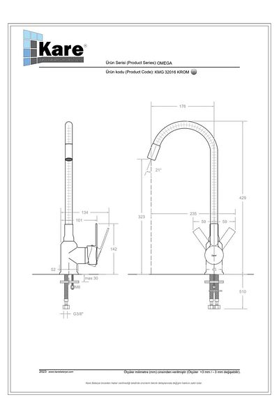 KARE Omega Mix White Flexible Pipe Sink Faucet
