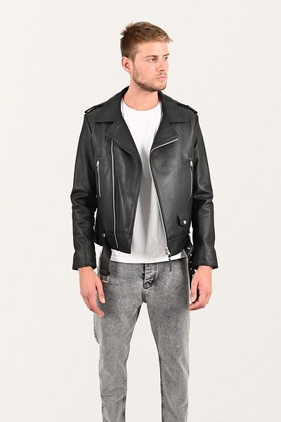 ALİN Eclipse Black Belted Genuine Leather Men's Biker Coat