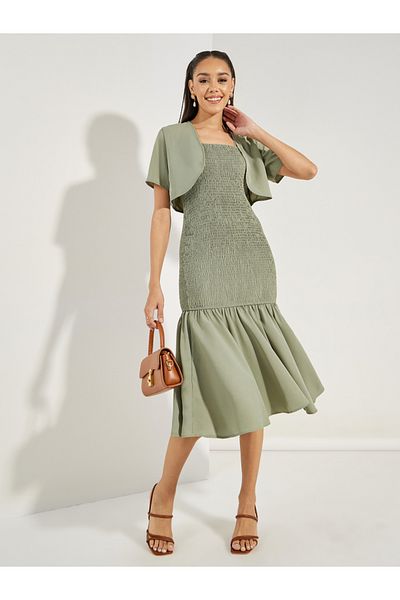 Styli Strappy Mermaid Hem Midi Dress with Bolero Set