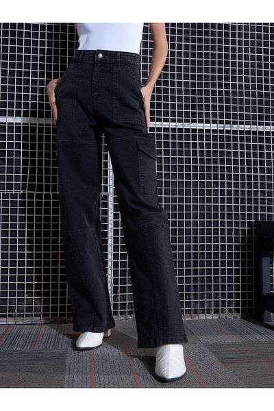 Sassafras By Styli Cargo Straight Jeans with Belt Loops