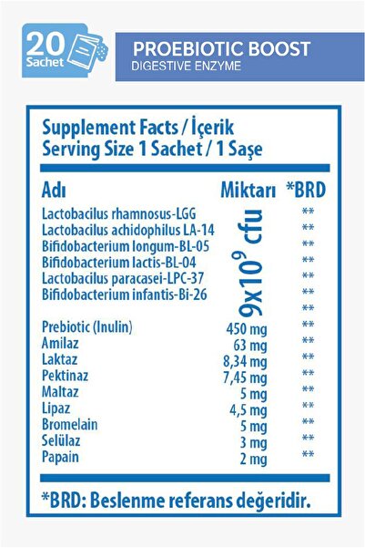 Bork Swiss Natural Bork Proebiotic Boost Digestive Enzyme 20 Saşe –Sindirim Enzimleriyle