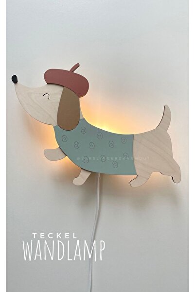 Windly Concept Sevimli Köpek Çocuk Odası İçin Ahşap Dekoratif Elektrikli Aydı...