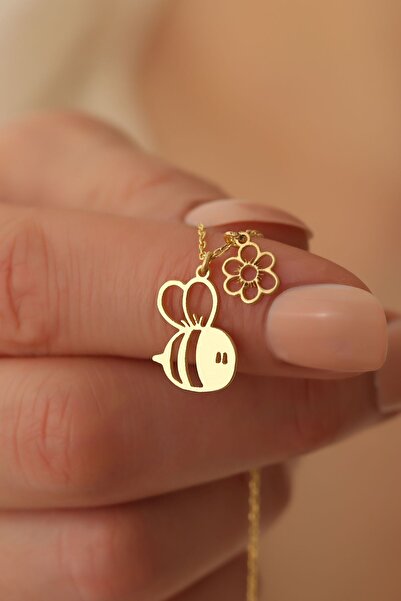 Nox Jewelry 925 Ayar Gümüş Çiçek Detaylı Arı Kolye Gümüş