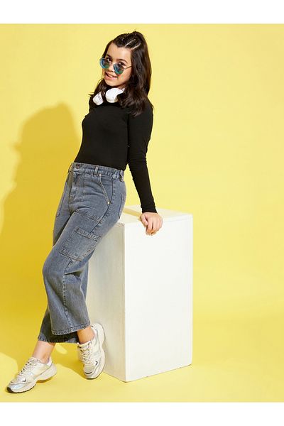 NOH-VOH By Styli Mid Wash Pocket Detail Straight Fit Jeans