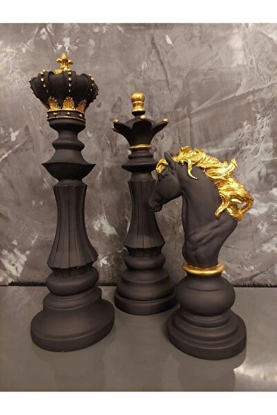 stone powder decorative 3'lü Set Dekoratif Satranç Biblo Takımı, Satranç Heyk...