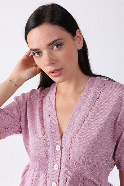 Ferraro Women's Pink V-Neck Buttoned Women's Knitwear Cardigan