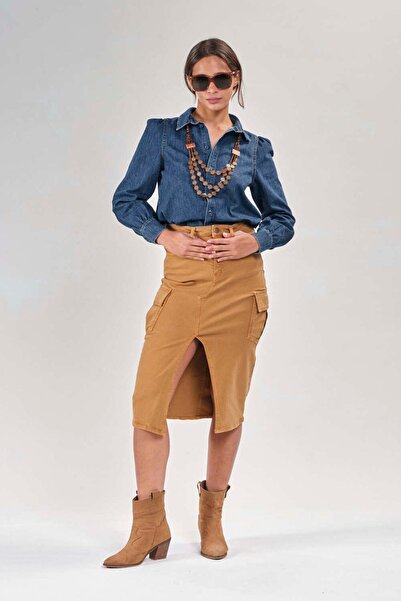 VAVIEN 8000-kadın Koyu Mavi Gömlek