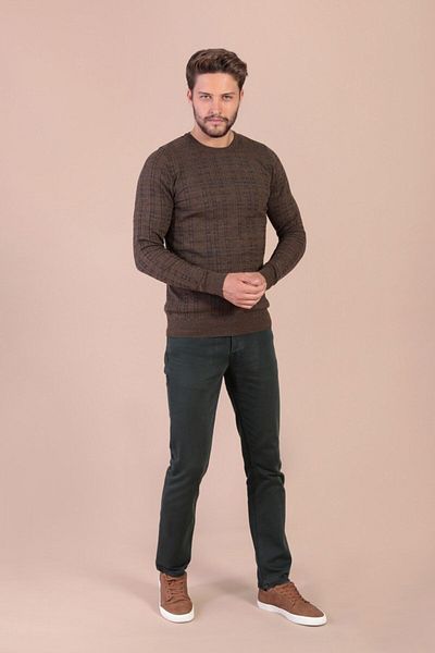 Ferraro Мъжки пуловер от фин вълнен материал Nescafe с кръгло деколте
