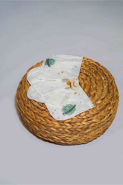 Lisara Baby Mouth Wipes Muslin 4 Pack 100% Cotton Space Pattern