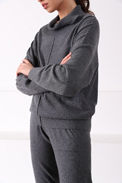 Ferraro Women's Anthracite Degaje Collar Cashmere Knitwear Sweater