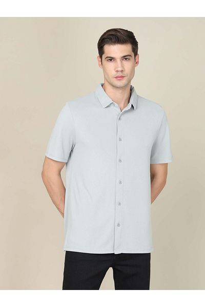 Technosport By Styli Solid Full Button Shirt with Short Sleeves