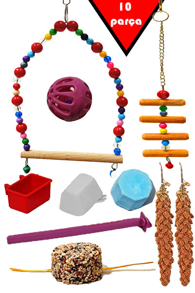 HEKİM PET 10 parça kuş seti daldarı, ince boncuk salıncak, eco mini merdiven vb.