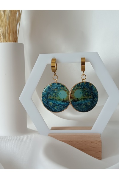 La fee aksesuar أقراط فنسنت فان جوخ الليلية اللامعة المرصعة بالنجوم مصنوعة يد...