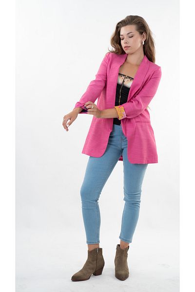 fehanden Jachetă blazer cu guler șal, cu buton, curbat, căptușit, fucsia