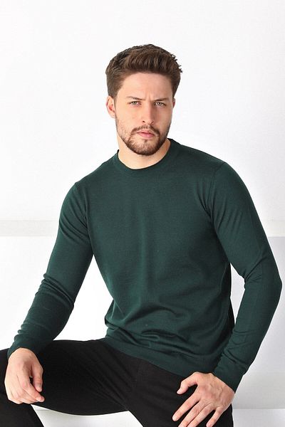 Ferraro Ανδρικό πλεκτό πουλόβερ Nefti Green Crew Neck Superfine