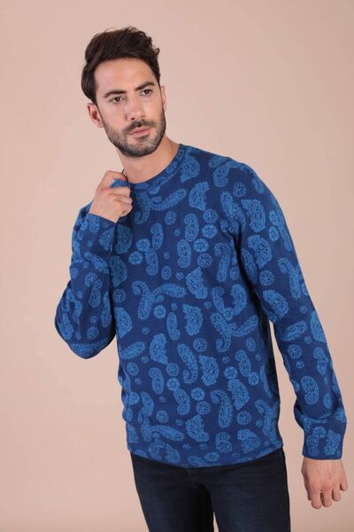 Ferraro Erkek Saks   Bisiklet Yaka Pamuk İpek Kazak