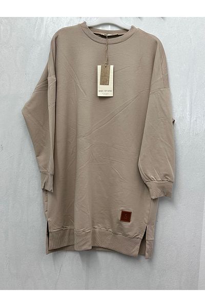 Soul Women's Crew Neck 2 Thread Above Knee Medium Size Dark Beige Tunic 30644