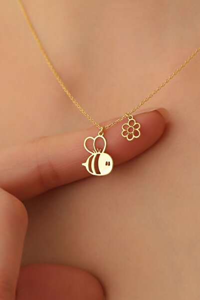 Nox Jewelry 925 Ayar Gümüş Çiçek Detaylı Arı Kolye Gümüş