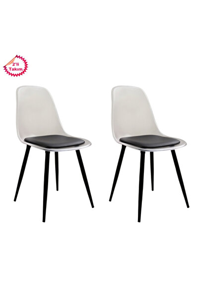 Estelia Netaks Abant Sandalye Siyah Metal Ayaklı (Şeffaf) Minderli 2'li Takım