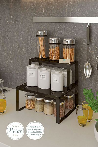 Durusilya Mobilya Black Metal Organizer - In-Cabinet Shelf Organizer, Small Countertop
