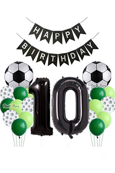 parti pera 10 Yaş Futbol Temalı Balon Seti Siyah Rakam Folyo Balon Doğum Günü...