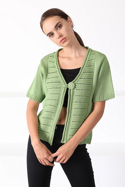 Ferraro Women's Pistachio Green V-Neck Single Button Knitwear Cardigan