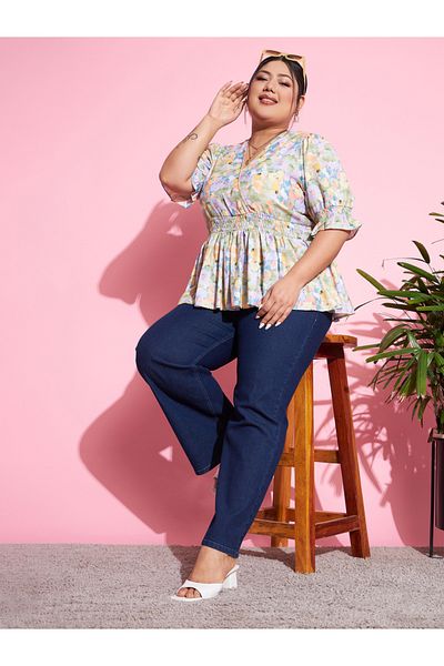 Sassafras By Styli Plus Highrise Bell Bottom Jeans