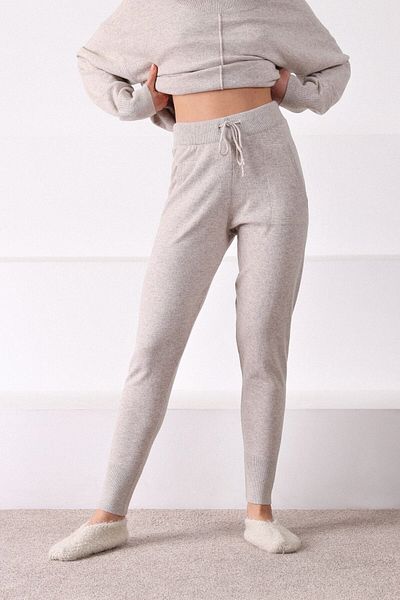Ferraro Women's Beige Pocketed Slim Leg Cashmere Knitwear Trousers
