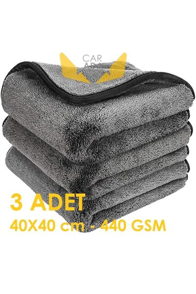 CarAda Mikrofiber Oto Kurulama Ve Temizlik Havlusu 40cmx40cm, 3 Adet, 440gsm