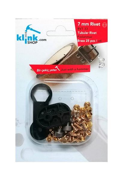 Klinkshop 7mm Gold Rivet - Number 33 Hammer Application Apparatus and 25 Pieces Trok Kit - Stainless Brass