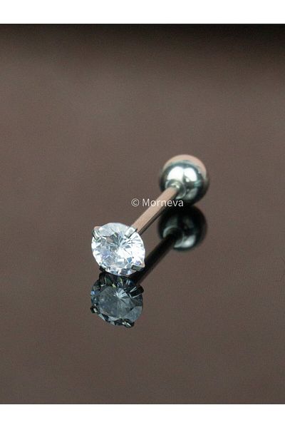 MORNEVA Crystal Steel Tongue Piercing with Zircon Stone Detail