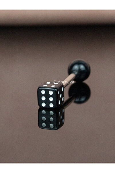 MORNEVA Renkli Zar Çelik Dil Tongue Piercingi Siyah