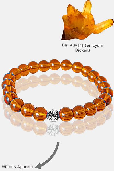 Tesbih Atölyesi Aaa Honey Quartz Stone Bracelet - Silver Apparatus, Certified