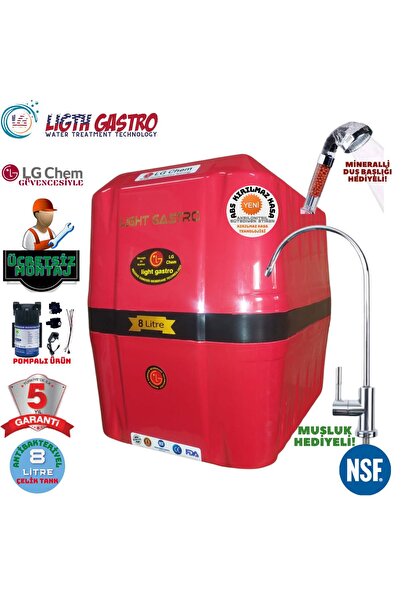 light gastro Premium 8 lt Gümüş İyon Tatlandırıcılı POMPALI ÜCRETSİZ MONTAJLI...
