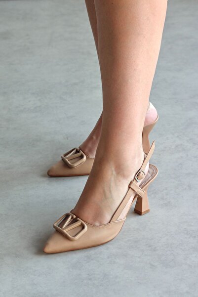 Rainon Store Y3033 Nude Leather Buckle Women's Heeled Shoes