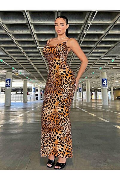 MAYHOŞ BUTİK Kadın süprem kumaş leopar elbise