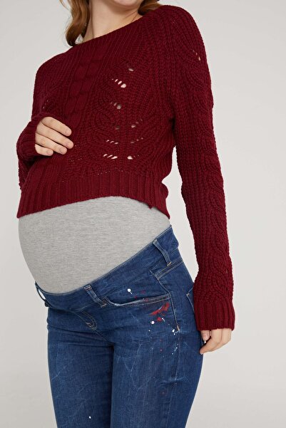 VAVIEN Kadın Mavi Skinny Likralı Denim Hamile Pantolonu 1087