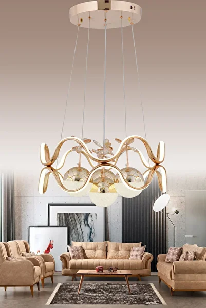HİRALUCE Tibet 3 Colors Gold - Yellow, White and Daylight Luxury LED Crystal Stone Chandelier Concept