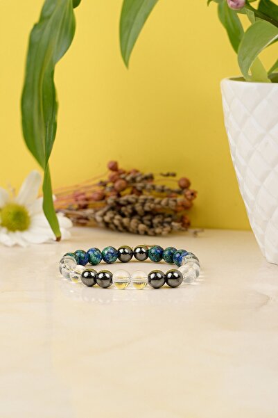 Mystic Energy Sertifikalı Doğal Taş Stres Tılsım Bilekliği (AZURİT,HEMATİT, KRİSTAL KUVARS TAŞI DOĞALTAŞ BİLEKLİK)