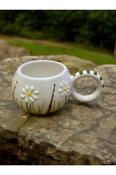SeraCEY Grass Patterned Handmade Embossed Ceramic Bubble Mug