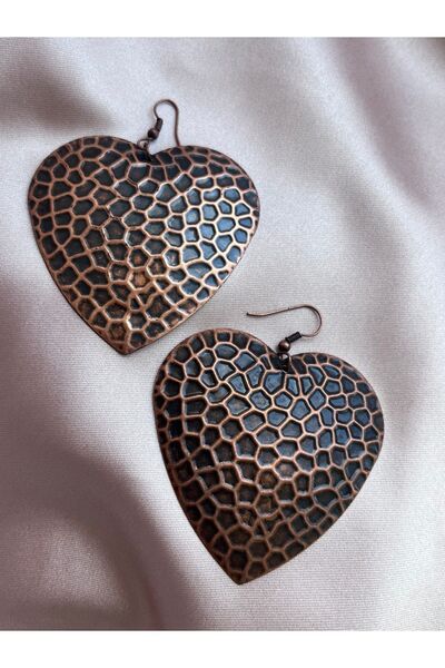 COCOSH TAKI Copper Color Big Heart Model Modern Design Evening Dress Earrings