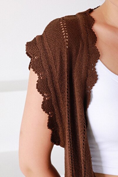 Ferraro Women's Brown Lace Detailed Long Knitwear Cardigan