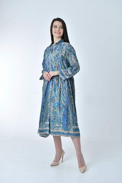 Gezgin tekstil ve aksesuar Dress Silk (LONG ETHNIC PATTERNED COMFORTABLE CUT SILK DRESS)