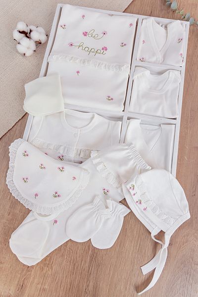 Babymod Floral Embroidered Laced Cotton 10 Piece Baby Girl Hospital Outlet Baby Set