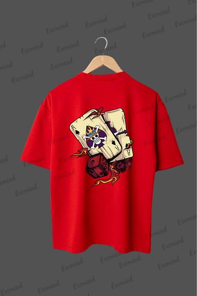 Evomind In Cart 5 or More Purchases Get 1 T-Shirt as a Gift - Unisex Flaming Dice Printed Oversize T-Shirt