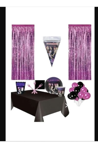 PartAntalya Blackpink Concept Σετ γενεθλίων για 8 άτομα, Σετ διακόσμησης Blac...