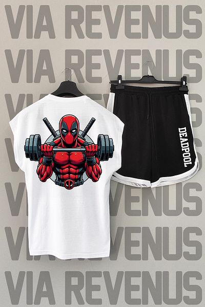 Vordevia Gym Back Printed Zero Sleeve Crew Neck White Sports Tshirt and Black Sports Shorts Set